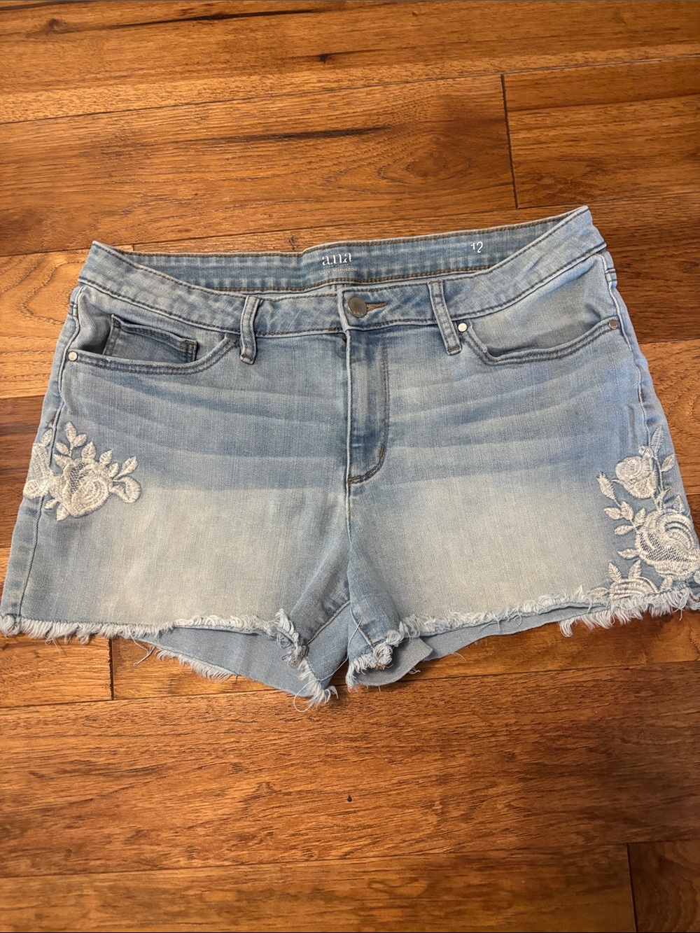 a.n.a Light Blue Denim Floral Appliqué Shorts